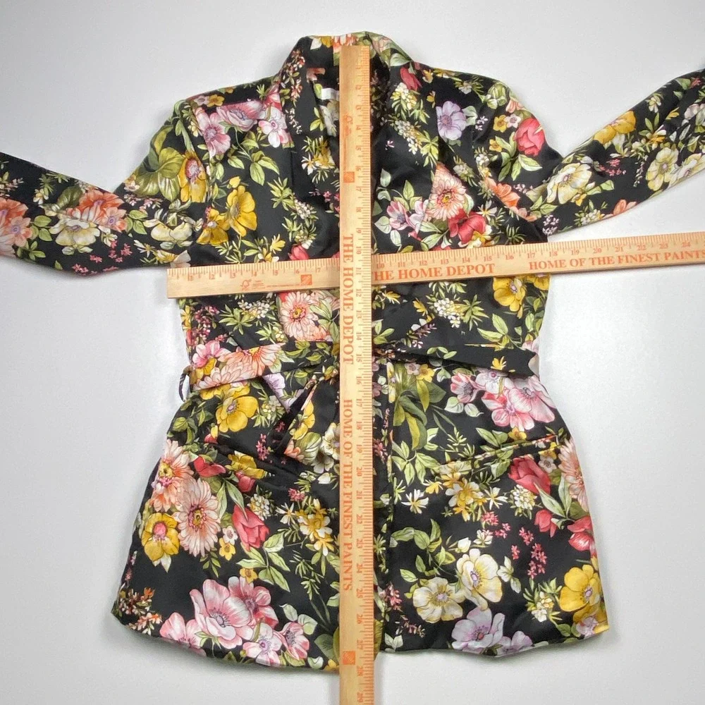 Yes Please Floral Belted Satin Blazer Size S Tie Closure Office to Drinks Jacket